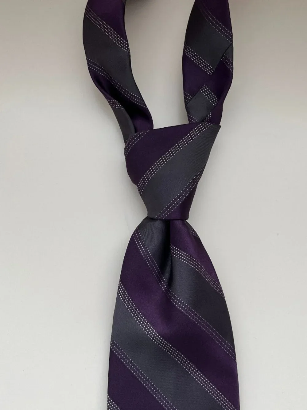 Calvin Klein Purple Grey Striped Silk Tie preppy collegiate classic vintage